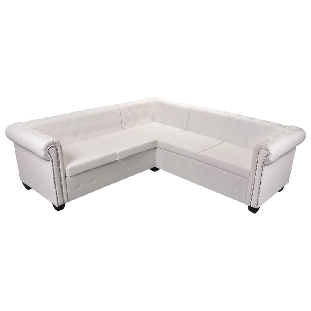 vidaXL Chesterfield Corner Sofa 5-Seater Home Living Room Sofa Loveseat Chaise Longue Faux Leather White