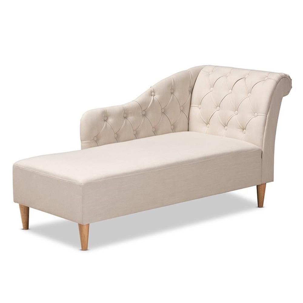 Baxton Studio Emeline Modern and Contemporary Beige Fabric Upholstered Oak Finished Chaise Lounge