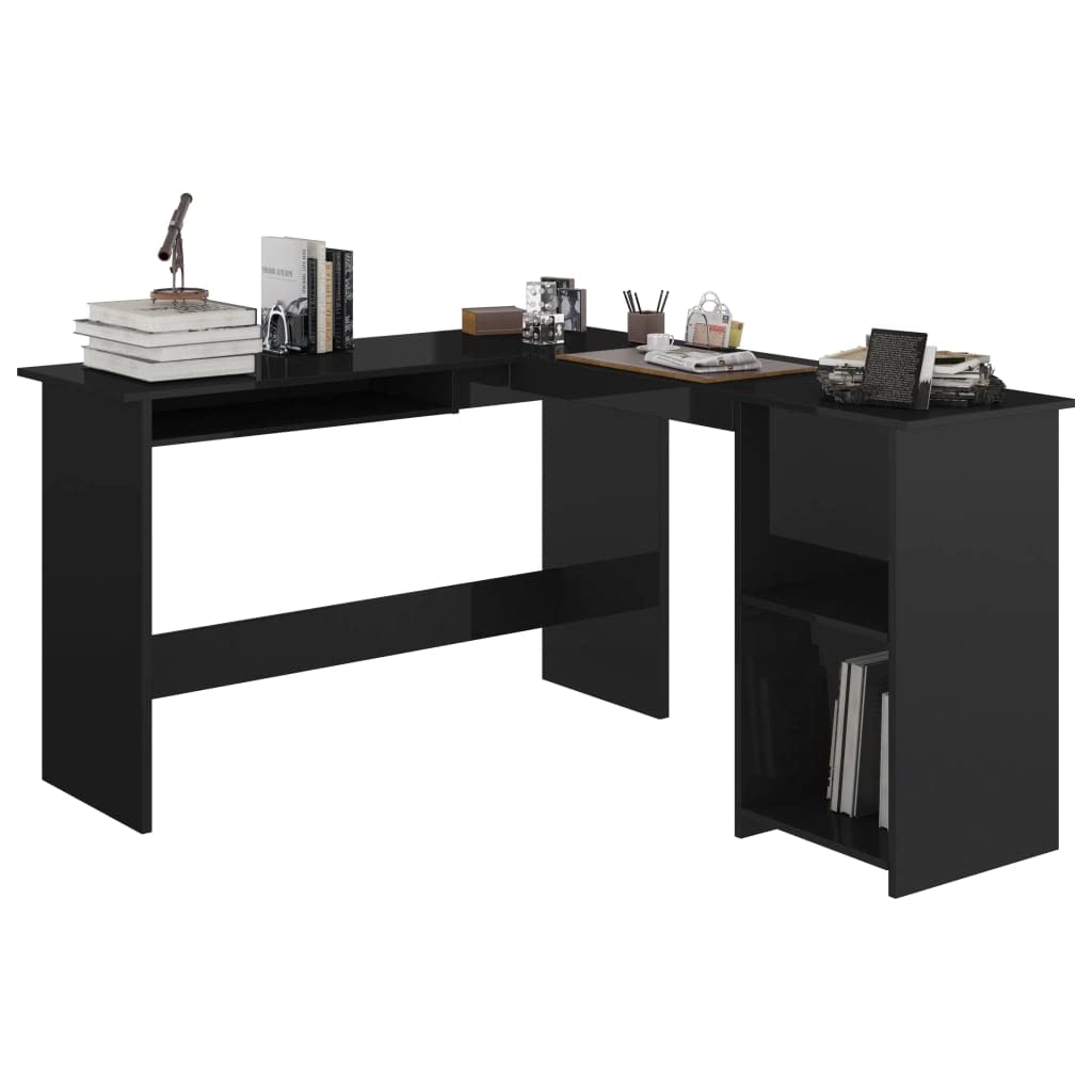 vidaXL L-Shaped Corner Desk High Gloss Black 47.2&quot; x 55.1&quot; x 29.5&quot; Engineered Wood
