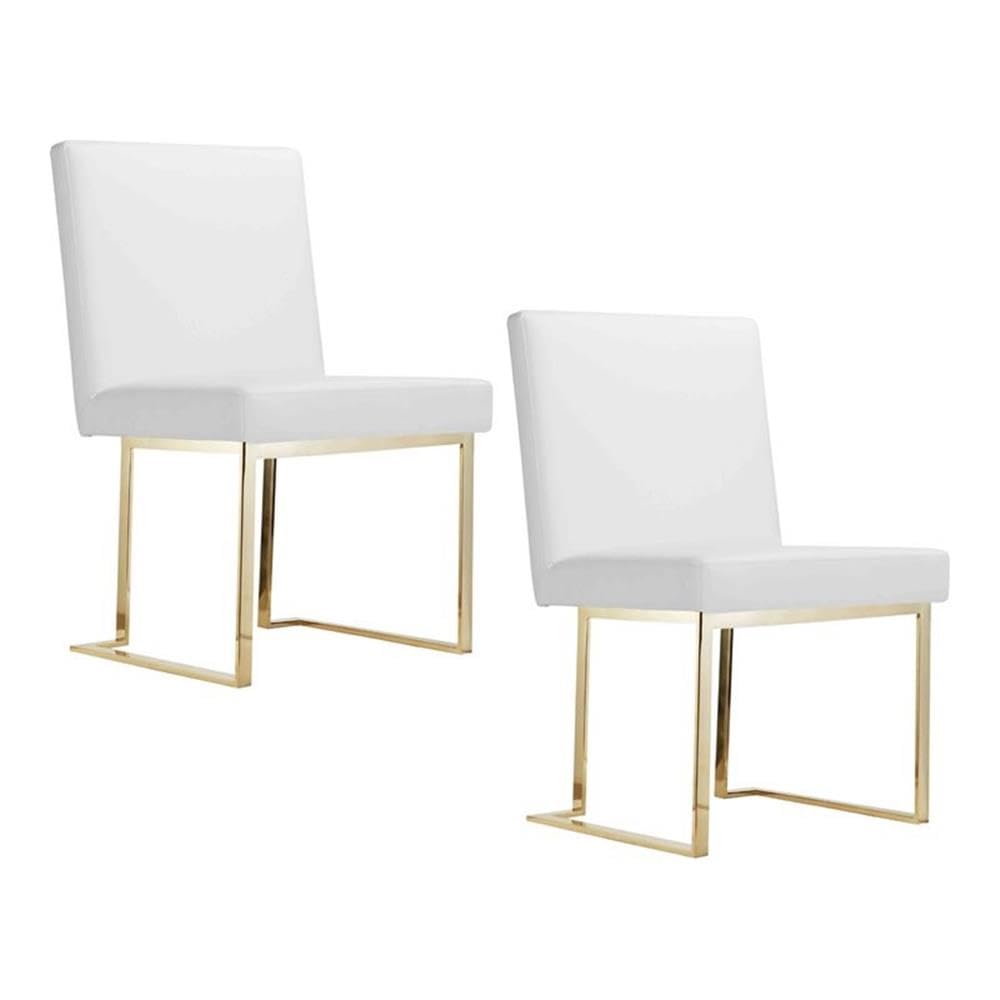 Pangea Home Dexter 18.5" Polyurethane/Metal Side Chair In White/Gold (Set Of 2)