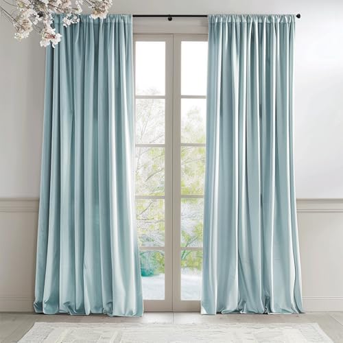 Lazzzy Baby Blue Velvet Curtains Room Darkening Thermal Insulated Curtains 84 Inch Long Window Drapes For Bedroom Living Room Super Soft Luxury Rod Pocket Window Treatment, 2 Panels