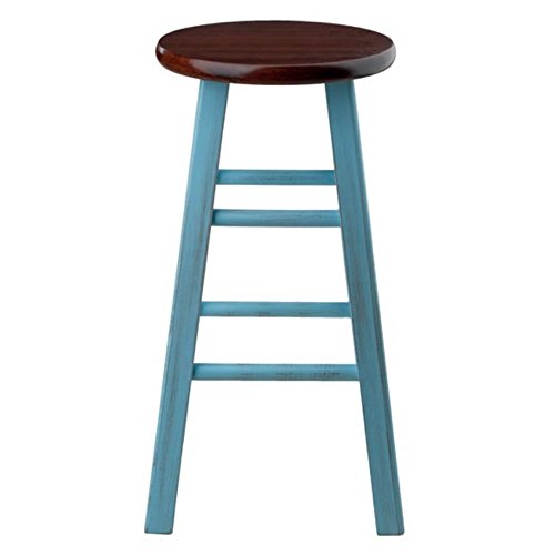 Ergode Wood Ivy 24' Counter Stool - Rustic Light Blue & Walnut Finish - Sturdy Square Legs - Versatile & Stylish - No Assembly Required