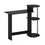 Furinno Compact Computer Desk with Shelves, Round Side, Black/Grey