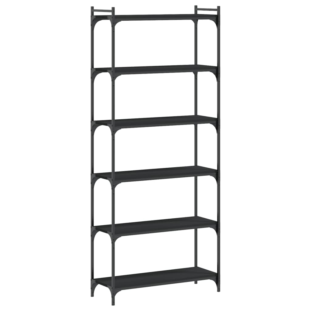 vidaXL Black Bookcase - Sturdy Engineered Wood Construction, 6-Tier Shelf with Robust Metal Frame, Adjustable Feet - 31.5"x11.8"x74"