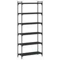 vidaXL Black Bookcase - Sturdy Engineered Wood Construction, 6-Tier Shelf with Robust Metal Frame, Adjustable Feet - 31.5"x11.8"x74"