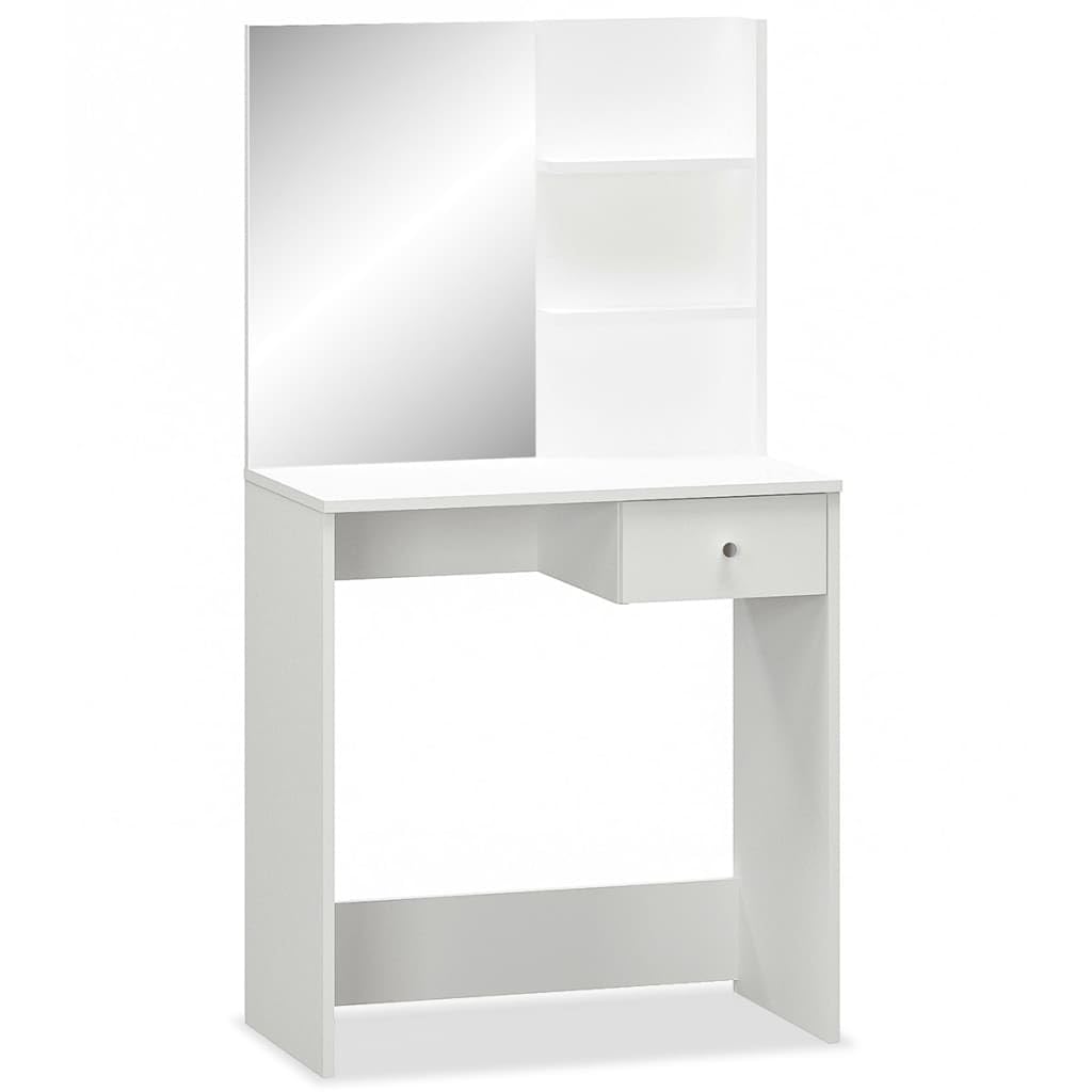 vidaXL Dressing Table with Large Mirror - Matte White Finish, Engineered Wood Structure, Spacious Shelves and Drawers, Modern Design for Bedroom Furniture