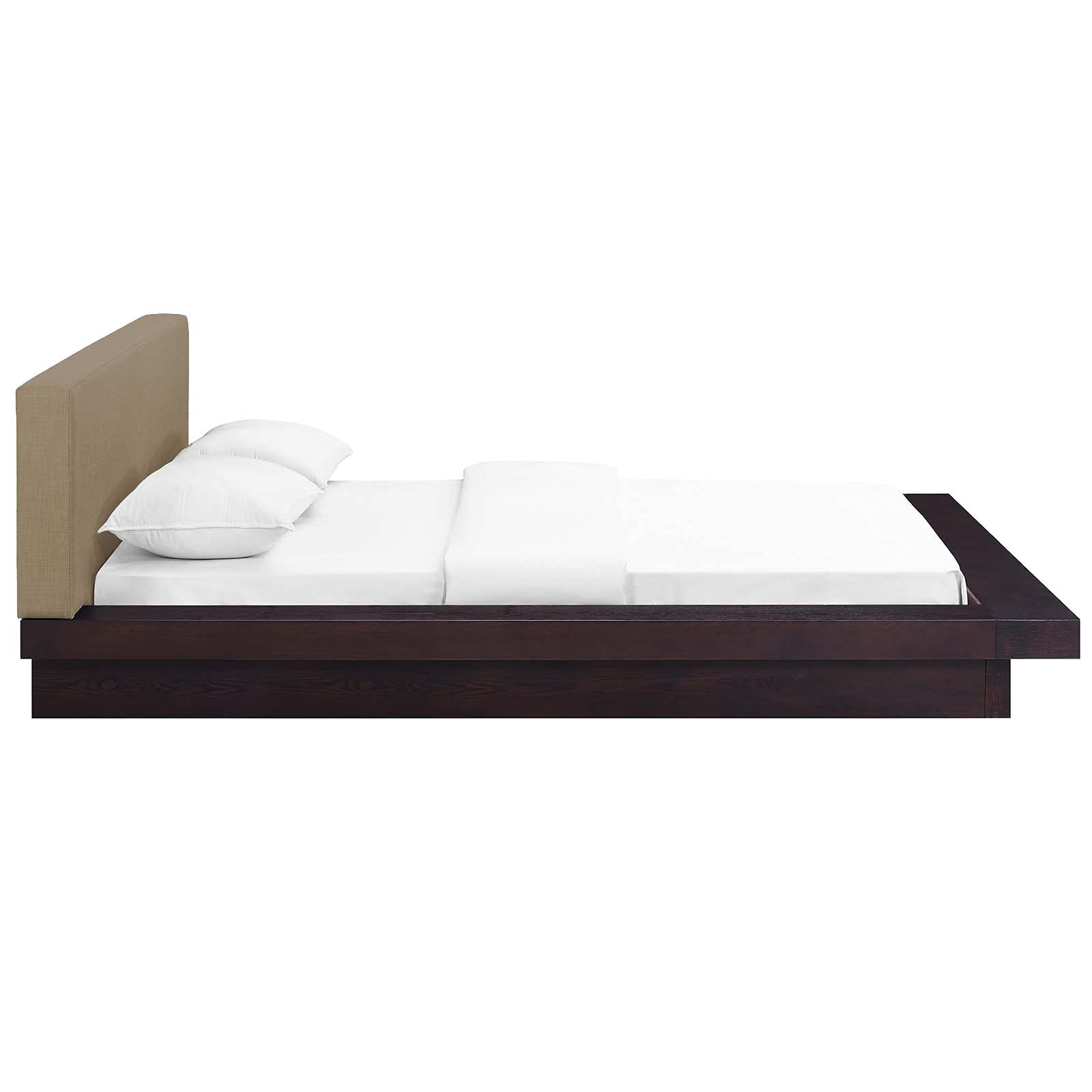 Modway Freja Upholstered Queen Platform Bed With Wood Slat Support In Cappuccino Latte
