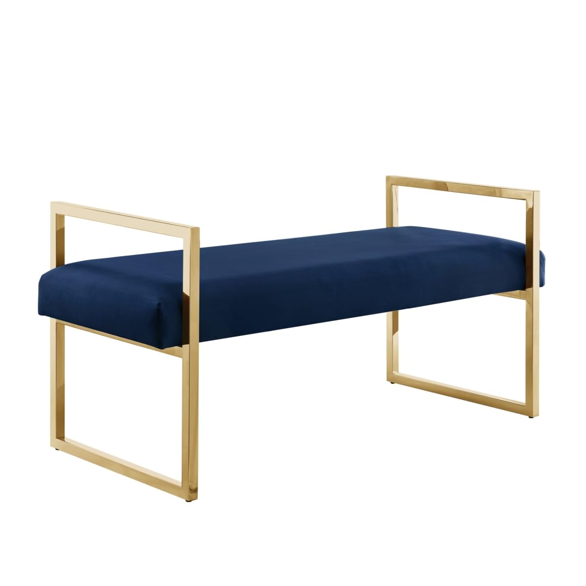 HomeRoots 530650 21 in. Upholstered Velvet Bench Navy Blue & Gold