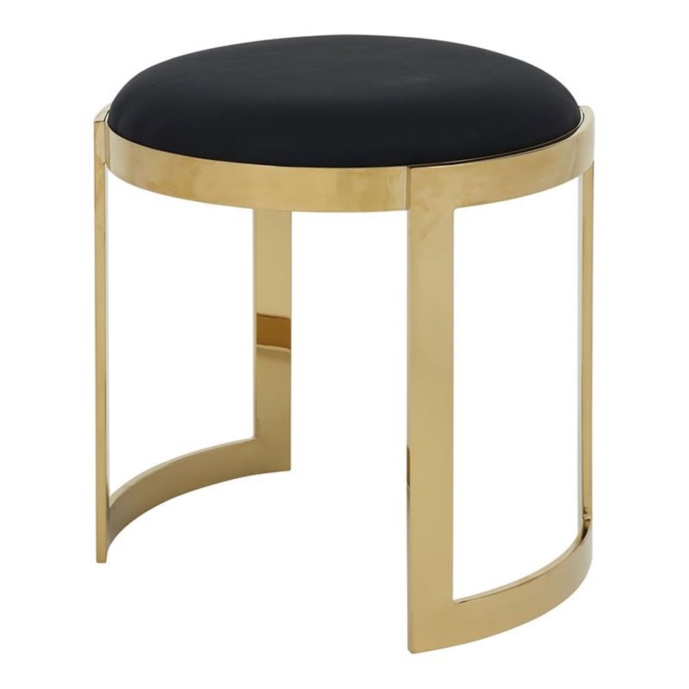 Pangea Home Orion 19&quot; Faux Leather Stool & Stainless Steel In Black/Gold