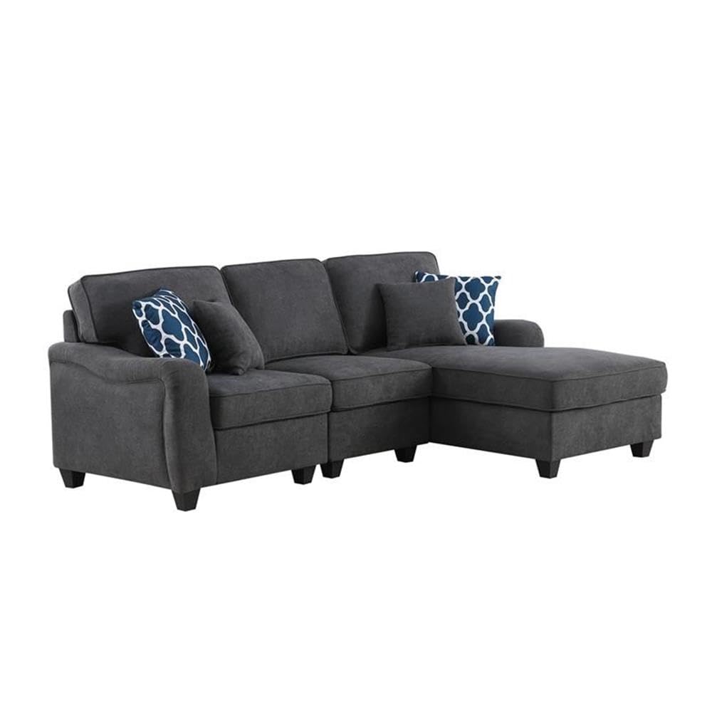 Lilola Home Leo Dark Gray Woven 3Pc Sectional Sofa Chaise