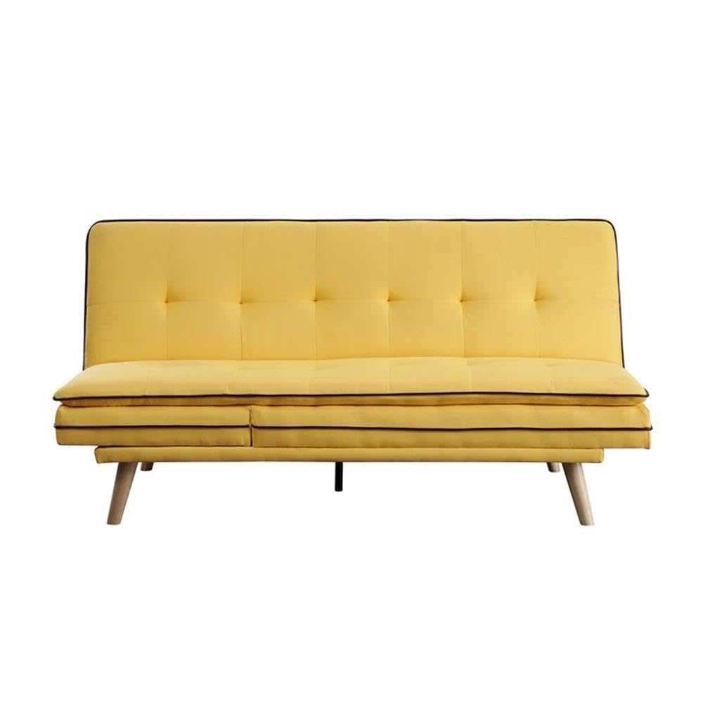 Acme Savilla Linen Fabric Tufted Upholstery Adjustable Sofa In Yellow And Oak