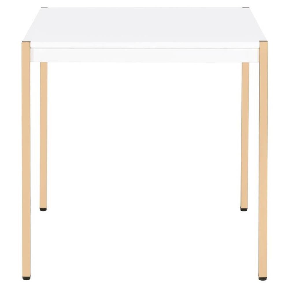 Acme Otrac Square Wooden Top End Table with Tube Legs in White and Gold