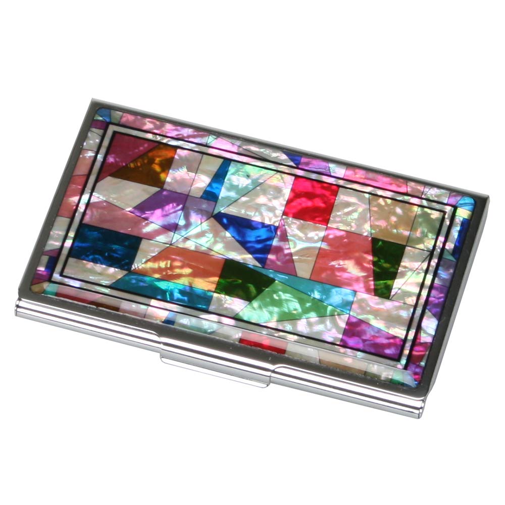 Mother Of Pearl Rfid Blocking Protection Patchwork Design Business Credit Name Id Card Holder Case Metal Stainless Steel Engrave