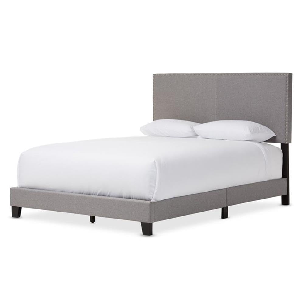 Baxton Studio Ramon Linen Queen Bed in Gray