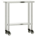 vidaXL Stainless Steel Kitchen Work Table on Wheels - 32.5"x11.8" Prep Space with Adjustable Storage Shelf for Restaurants, Bars, Schools