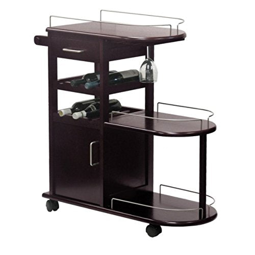 Ergode Wood Jeston Entertainment Cart | Stylish, Elegant, Durable | Ample Surface Space, Storage Drawers, Shelves | Removable Wine Holder | (92235-VV)