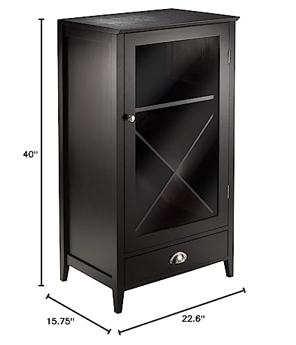 Ergode Alta Wine Storage Shelf | Modern Espresso Finish | 8 Bottle Capacity | Glass Cabinet Door | Accessory Storage | 19.1' W x 12.7' D x 37.4' H (92442-VV)