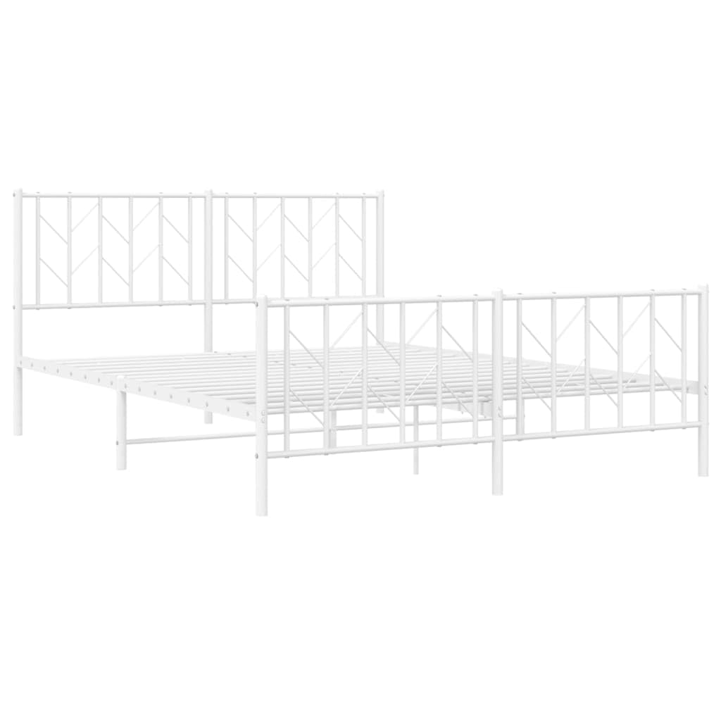 vidaXL 12'' Metal Queen Bed Frames with Headboard and Footboard, Platform Bed Frame with Strong Metal Slats Support, Under Bed Storage, Noise Free, White, Without Mattress
