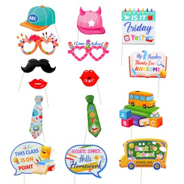 Qpout 35Pcs Novelty Back To School Photo Booth Props For Kids,First Day Of School Party Supplies Kit,School Bus Photo Prop,Welco