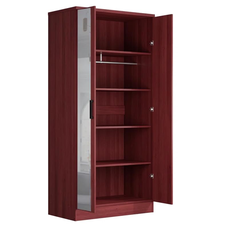 Woodpeckers Furniture And Mattress 2 Doors Wardrobe Mirrored Door (Mahogany)