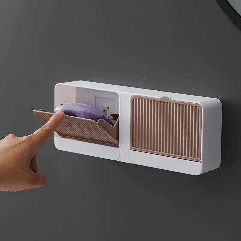 SHOPHOUSSES STREET Creative Wall Soap Box with Lid Double Mesh Standing Soap Dryer Holder Flip Wall Mounted Double Soap Holder w