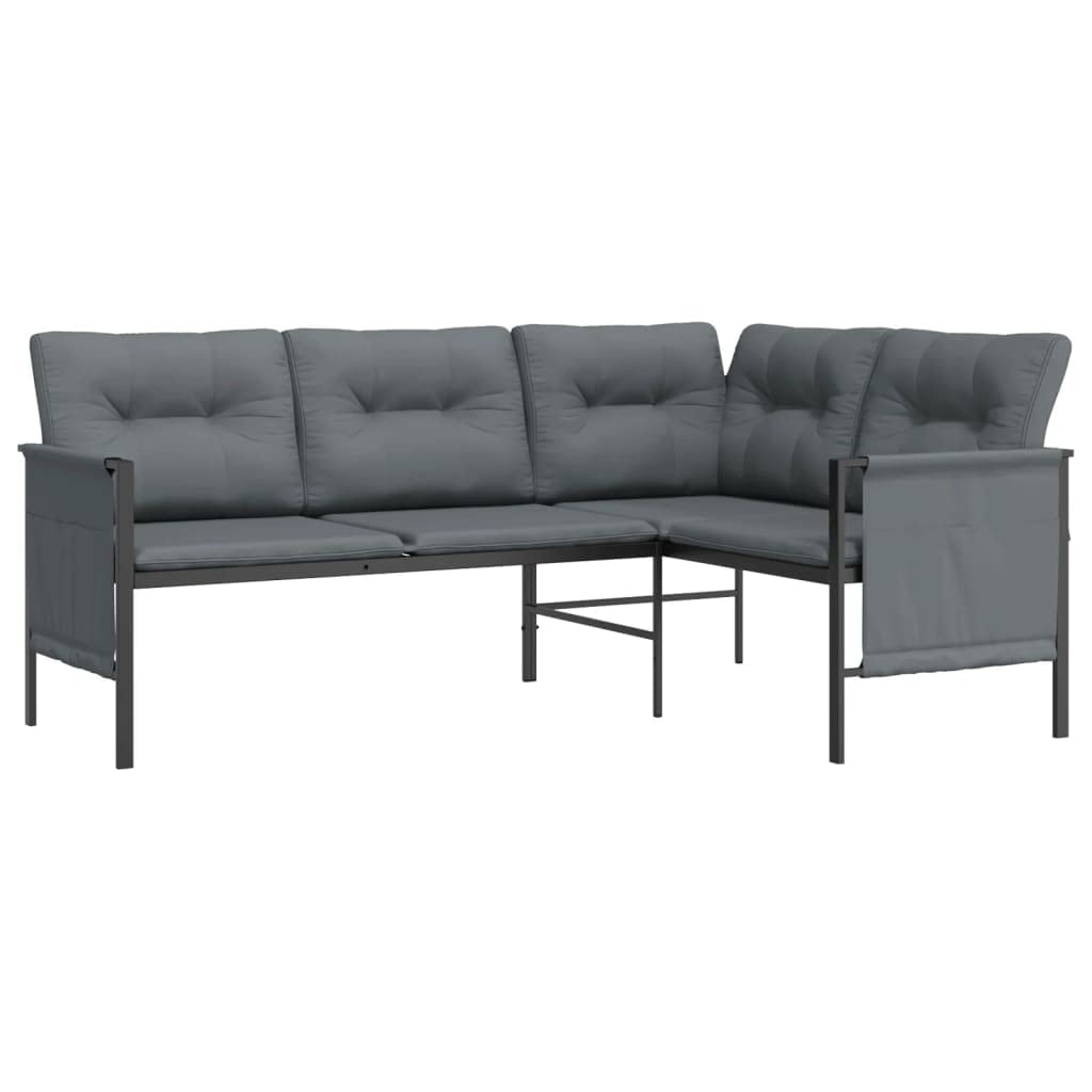vidaXL Modern Outdoor Patio Corner Sofa - Anthracite Steel & Textilene Material – Comfortable Cushioned Seating - Side Storage Bags Included