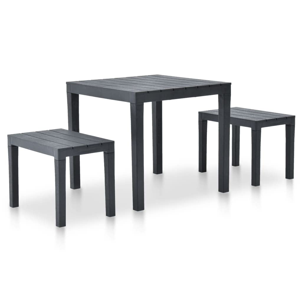 vidaXL Outdoor Furniture - Weather-Resistant Plastic Patio Table and 2 Benches, Anthracite