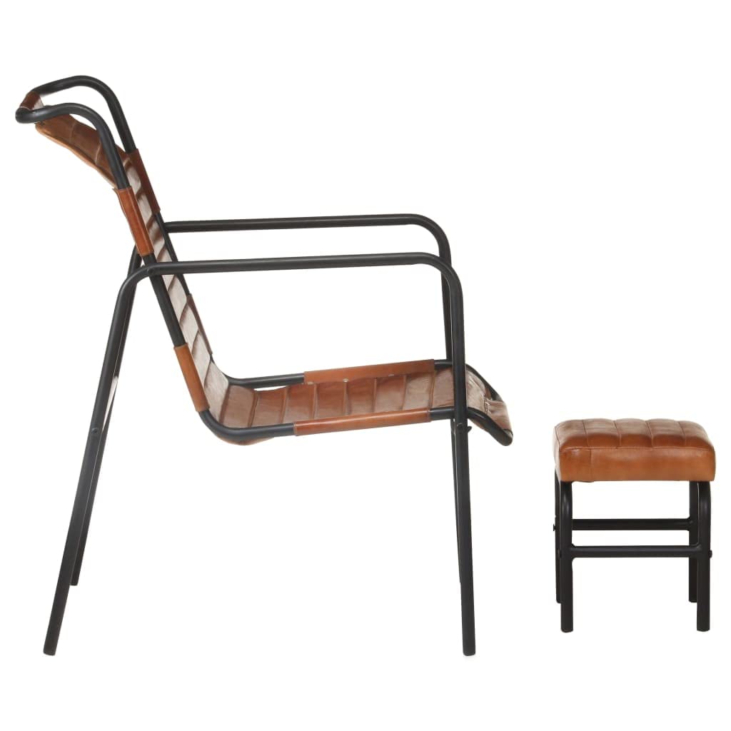 vidaXL Vintage-Style Relaxing Armchair with Footrest in Brown Real Leather, Comfortable Seat and Backrest, Durable and Easy-to-Maintain, Perfect for Home and Office