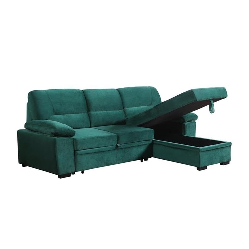 Lilola Home Kipling Green Velvet Fabric Reversible Sleeper Sectional Sofa Chaise