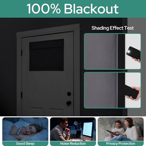 Homeideas 100% Blackout French Door Curtains, Privacy Small Door Curtains For Door Window, 26 X 20 Inch Door Shades For Front Door, Thermal Insulated Door Window Covering, (1 Panel, Grey)