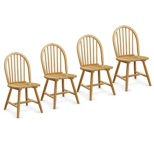 Giantex Set Of 4 Windsor Chairs, Wood Dining Chairs, French Country Armless Spindle Back Dining Chairs, Farmhouse Kitchen Dining Room Chairs, Oak