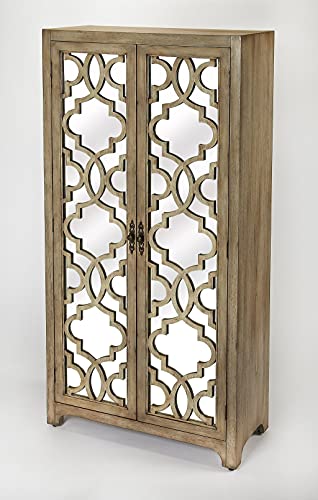 HomeRoots Natural Wood Mindy Hardwood Solids, MDF, Particle Board Morjanna Greige Mirrored Armoire