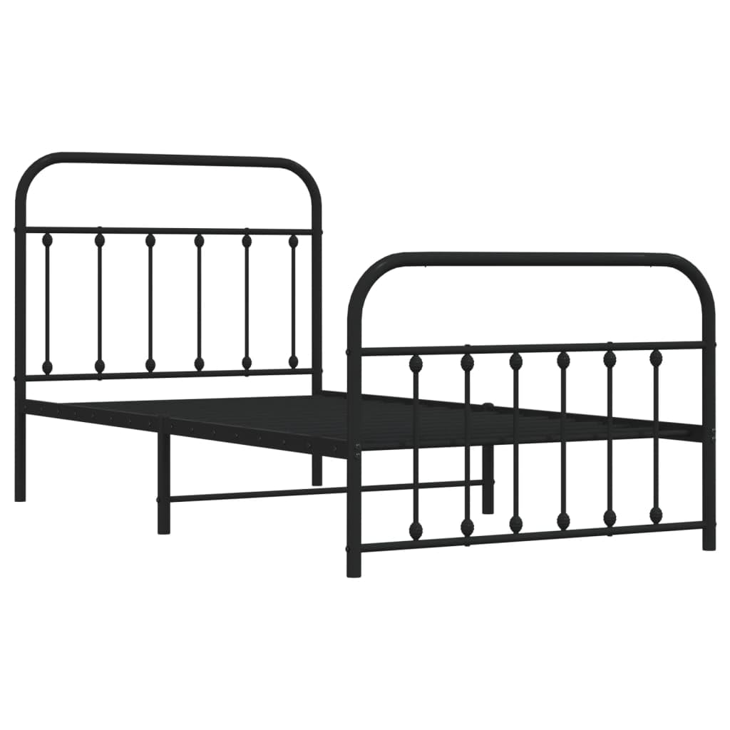 vidaXL 12 Inch Twin Metal Bed Frame with Headboard & Footboard, No Box Spring Needed, Noise Free Platform Bed Frame with Steel Slats, Easy Assembly, Under Bed Storage, Minimalist, Black