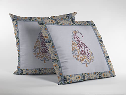 HomeRoots Orange and Red On White 20â€ Red White Paisley Suede Decorative Throw Pillow