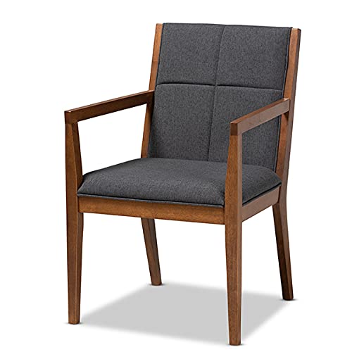 Baxton Studio Theresa Mid-Century Modern Dark Grey Fabric Upholstered and Walnut Brown Finished Wood Living Room Accent Chair (Set of 2)