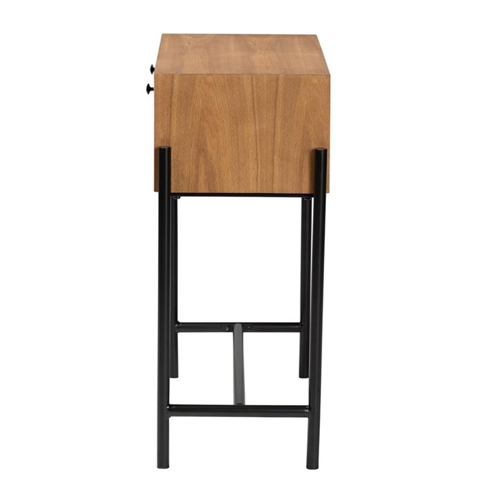 Baxton Studio Santino Natural Brown Wood and Black Metal 2-Drawer Console Table