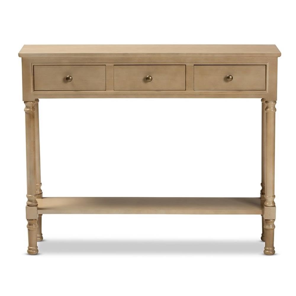 Baxton Studio Calvin Classic and Traditional French Farmhouse Oak Brown Finished Wood 3-Drawer Entryway Console Table