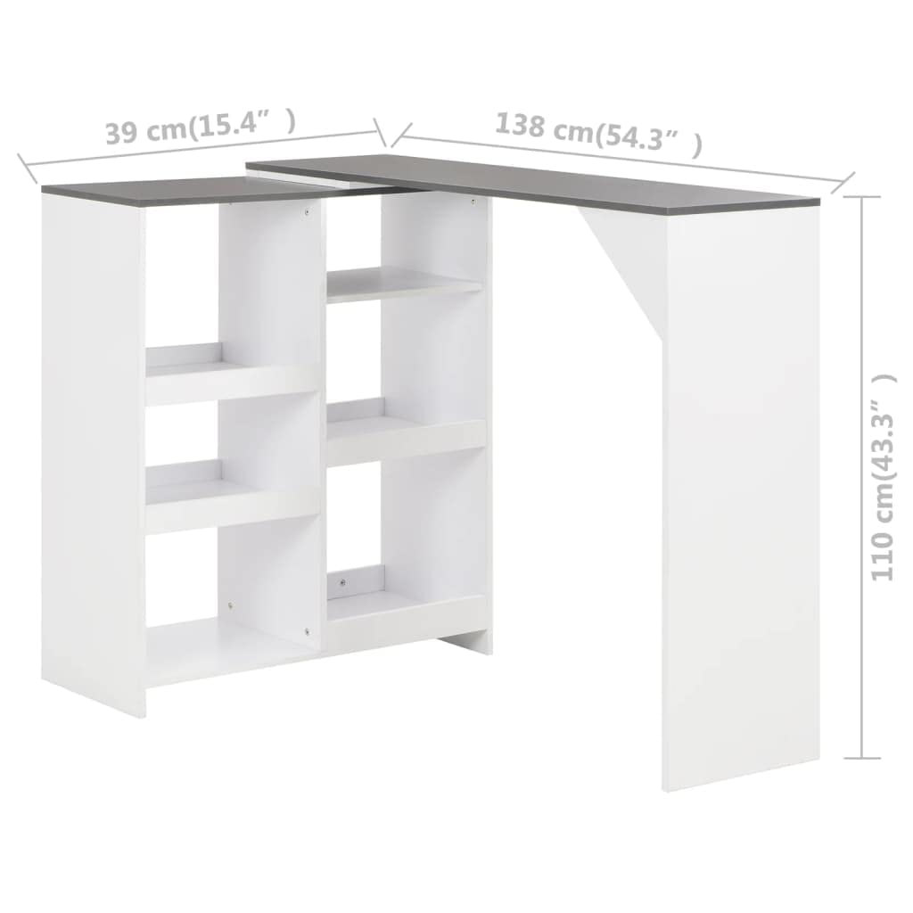 vidaXL Bar Table with Removable Shelf, Pub Furniture, Bistro Table, Dining Table, Kitchen Cabinet, Patio Table, Home Indoor White