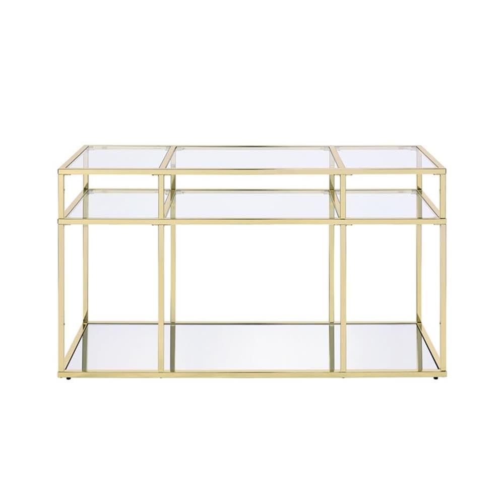 Acme Uchenna Glass Sofa Table With Metal Frame In Clear And Gold