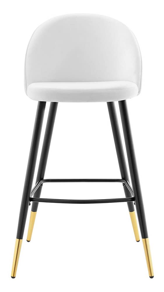 Modway Cordial Performance Velvet Dining Bar Stools in White - Set of 2