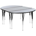 Flash Furniture 3 Piece 76" Oval Wave Collaborative Grey Thermal Laminate Activity Table Set - Standard Height Adjustable Legs