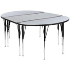 Flash Furniture 3 Piece 76" Oval Wave Collaborative Grey Thermal Laminate Activity Table Set - Standard Height Adjustable Legs