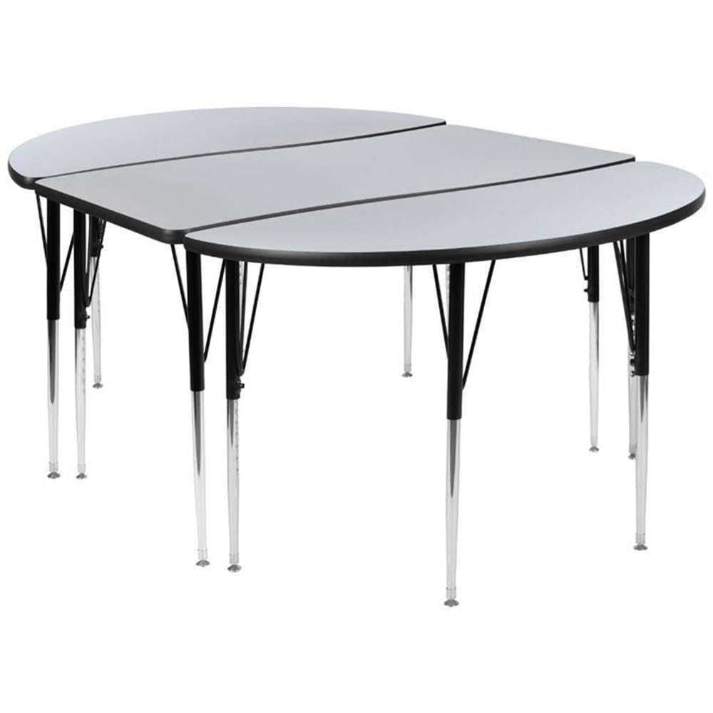 Flash Furniture 3 Piece 76" Oval Wave Collaborative Grey Thermal Laminate Activity Table Set - Standard Height Adjustable Legs