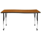 Flash Furniture Mobile 26"W x 60"L Rectangular Wave Collaborative Oak Thermal Laminate Activity Table - Standard Height Adjustable Legs