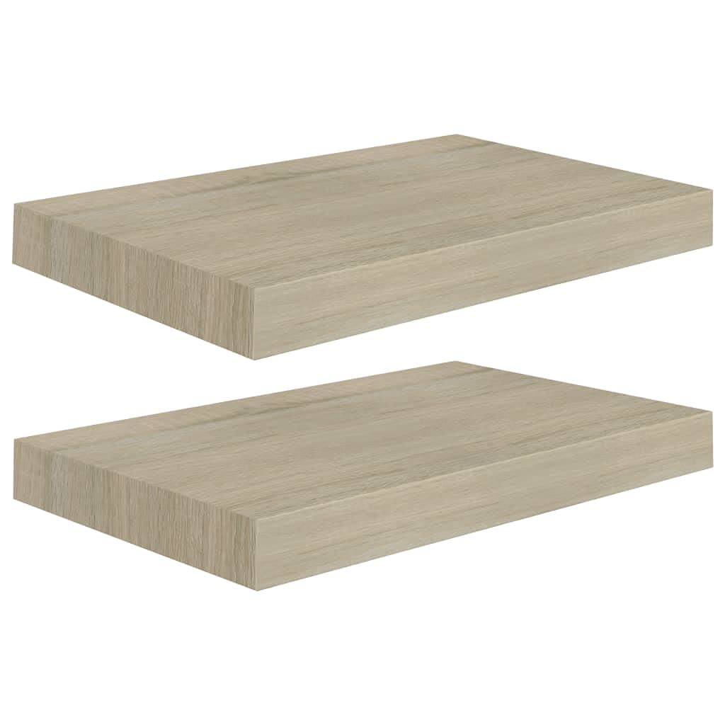 vidaXL Stylish Set of 2 Floating Wall Shelves for Display and Storage, Oak Finish Honeycomb MDF and Metal Frame, Invisible Mount