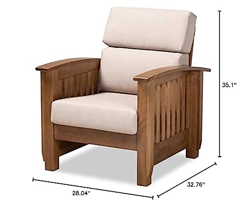 Baxton Studio Charlotte Modern Classic Mission Style Taupe Fabric Upholstered Walnut Brown Finished Wood 1-Seater Lounge Chair