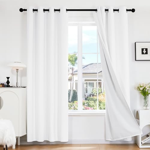 Deconovo Blackout Grommet Curtains ?Thermal Insulated, Noise-Reducing, Sustainable & Easy-Care Drapes For Bedroom, Living Room & Office ?Oeko-Tex Certified, White, 52W X 45L Inch (Set Of 2)