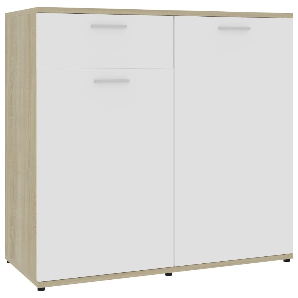 vidaXL Sideboard, Sideboard Cabinet Commode, Storage Sideboard with 2 Doors, Storage Side Cabinet, Scandinavian, White and Sonoma Oak Engineered Wood
