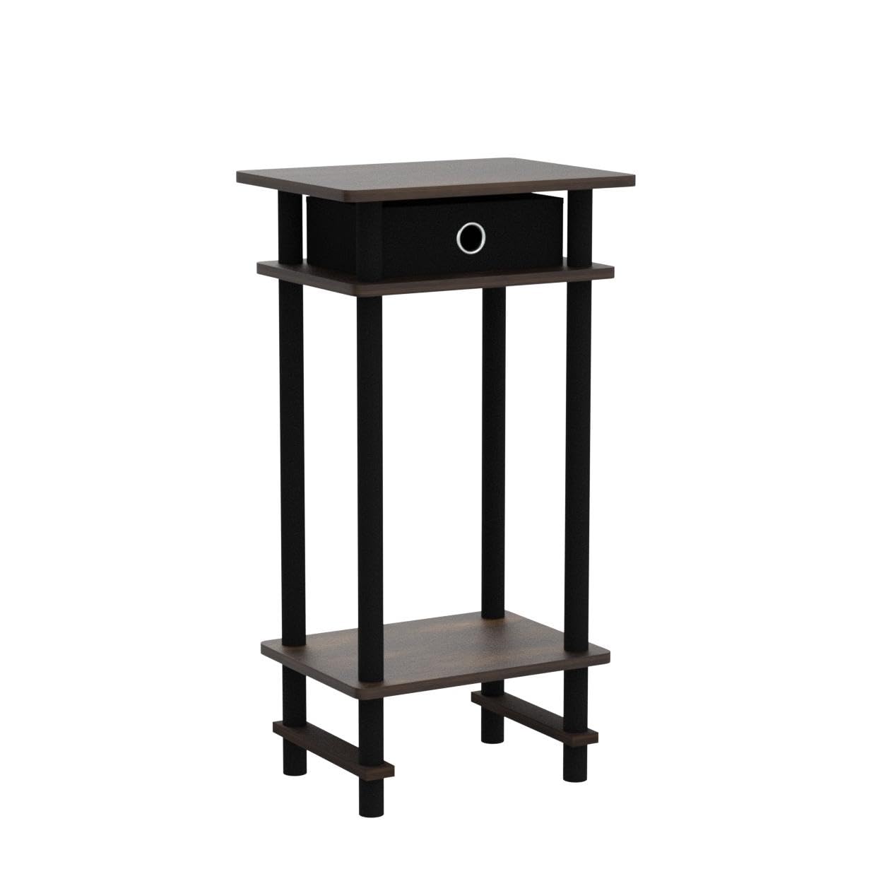 Furinno Turn-N-Tube Tall End Side Night Stand/Bedside Table with Bin Drawer, 2-Pack, Amber Pine/Black/Black