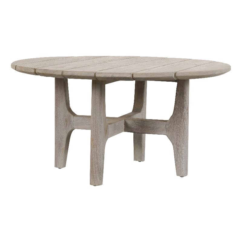 Kosas Home Dawn 31.5' Round Teak Wood Outdoor Coffee Table in Matte Gray